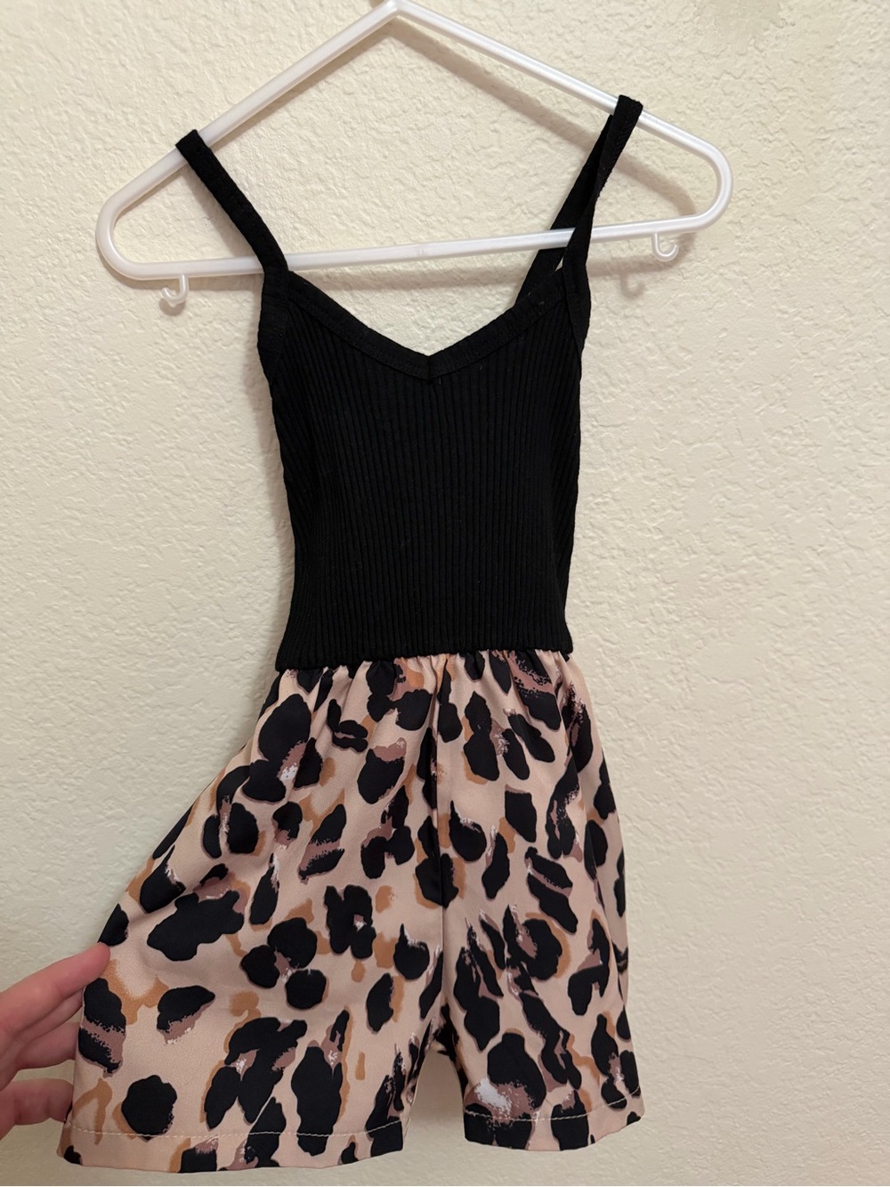 SHEIN Black & Beige Leopard Knit-Top One-Piece Romper